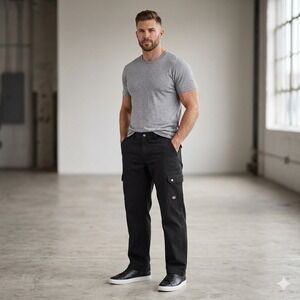 Harley-Davidson Mens Black Cargo Pants 32x34 Straight Leg Cotton Utility Biker